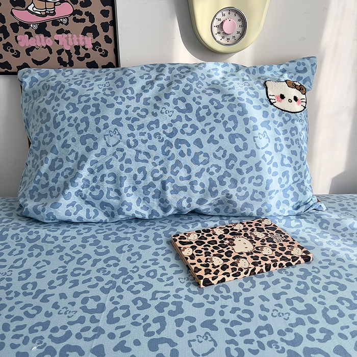 91家纺网 家纺一手货源 找家纺 原素 2026网红爆款豹纹喵表情包毛巾绣A类床上四件套 豹纹喵表情包-蓝