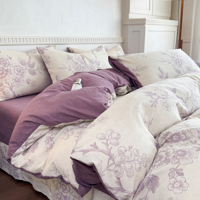 91家纺网 家纺一手货源 找家纺 佑佳家纺 2025新款亚麻双层纱单品床单 紫韵