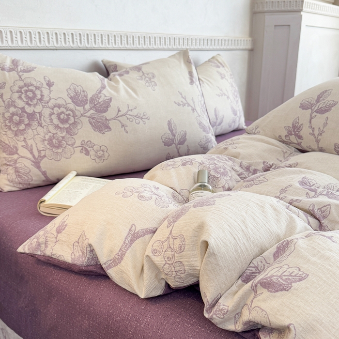 91家纺网 家纺一手货源 找家纺 佑佳家纺 2025新款亚麻双层纱单品床单 紫韵