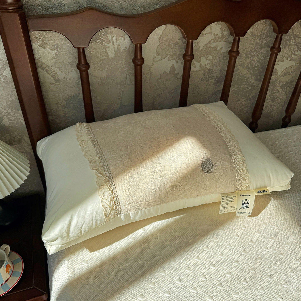 昕科 2025新款白云织梦亚麻枕-实拍版-棉麻高低枕芯花边亚麻刺绣枕头 白云织梦亚麻枕-低枕