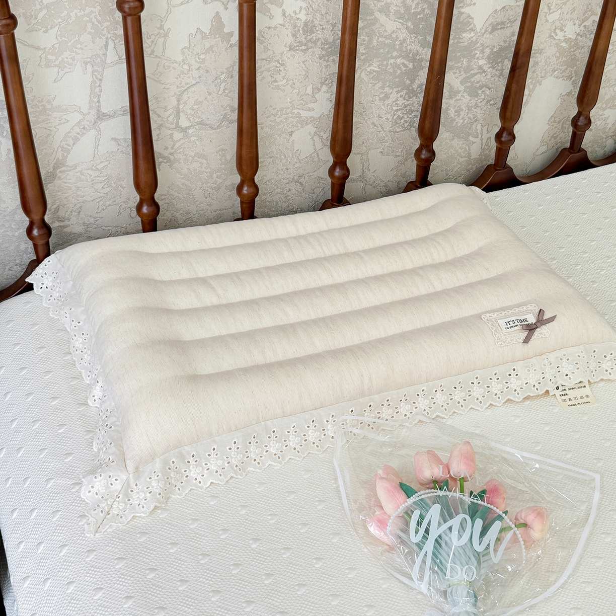 91家纺网 家纺一手货源 找家纺 （总）昕科 2025新款蕾丝花边棉麻定型低枕-实拍版-亚麻低枕头蕾丝花边成人枕芯