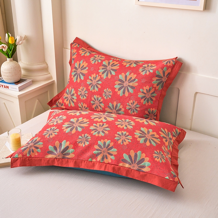 91家纺网 家纺一手货源 找家纺 （总）棠薇家纺 2025新款全棉彩纱枕套燕尾角枕套夹棉双层纱48*74cm枕头套单只装一对装