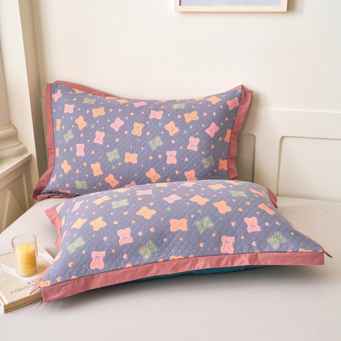 91家纺网 家纺一手货源 找家纺 棠薇家纺 2025新款全棉彩纱枕套燕尾角枕套夹棉双层纱48*74cm枕头套单只装一对装 糖豆熊