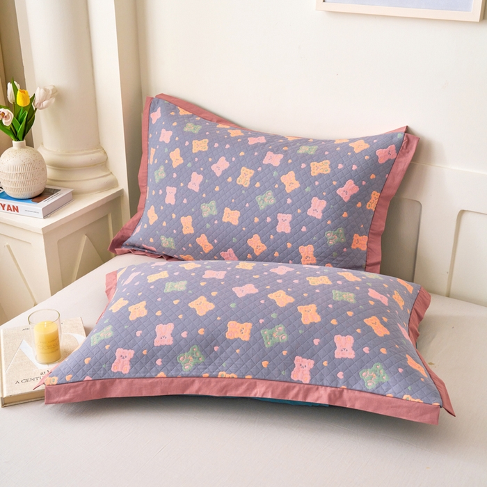 棠薇家纺 2025新款全棉彩纱枕套燕尾角枕套夹棉双层纱48*74cm枕头套单只装一对装 糖豆熊