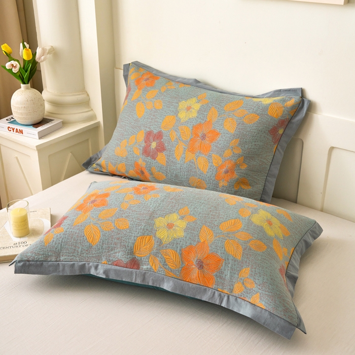 棠薇家纺 2025新款全棉彩纱枕套燕尾角枕套夹棉双层纱48*74cm枕头套单只装一对装 铃兰花语