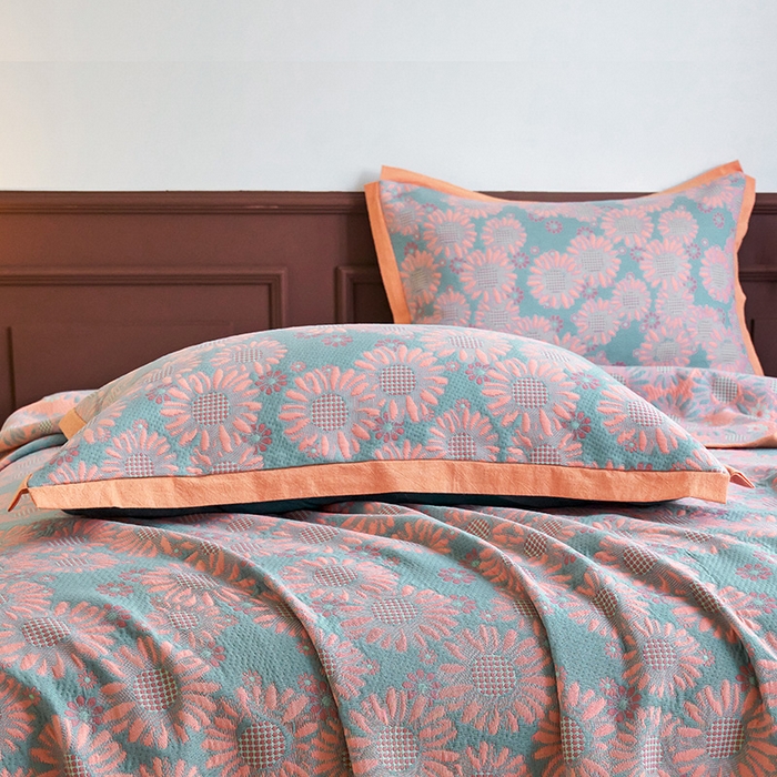 91家纺网 家纺一手货源 找家纺 棠薇家纺 2025新款全棉彩纱枕套燕尾角枕套夹棉双层纱48*74cm枕头套单只装一对装 葵园蓝粉