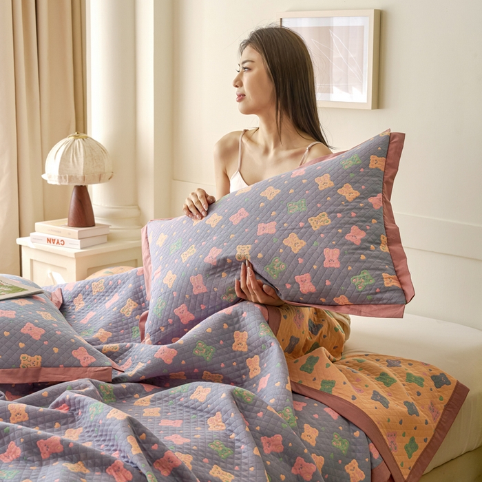 91家纺网 家纺一手货源 找家纺 棠薇家纺 2025新款全棉彩纱枕套燕尾角枕套夹棉双层纱48*74cm枕头套单只装一对装 糖豆熊