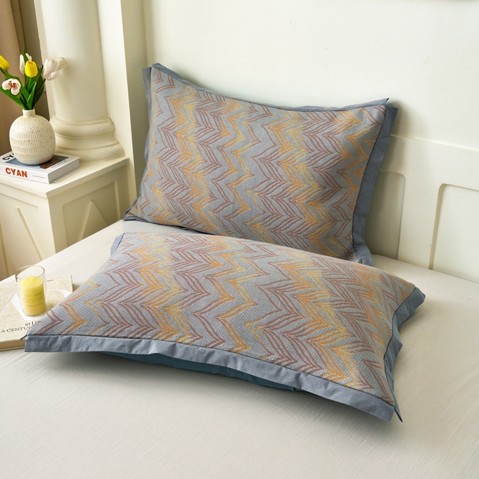 棠薇家纺 2025新款全棉彩纱枕套燕尾角枕套夹棉双层纱48*74cm枕头套单只装一对装 绚丽-灰