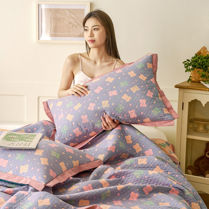 91家纺网 家纺一手货源 找家纺 棠薇家纺 2025新款全棉彩纱枕套燕尾角枕套夹棉双层纱48*74cm枕头套单只装一对装 糖豆熊