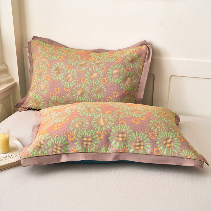 91家纺网 家纺一手货源 找家纺 棠薇家纺 2025新款全棉彩纱枕套燕尾角枕套夹棉双层纱48*74cm枕头套单只装一对装 葵园豆沙