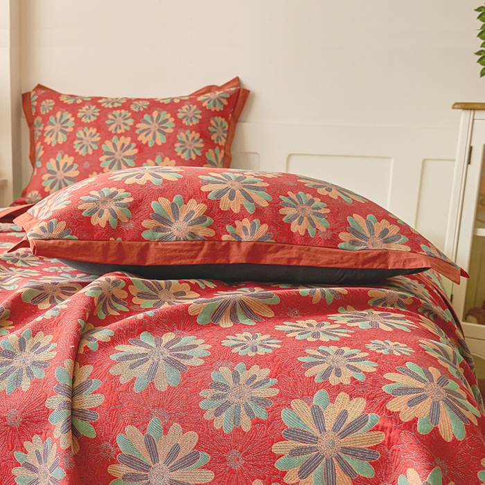 91家纺网 家纺一手货源 找家纺 棠薇家纺 2025新款全棉彩纱枕套燕尾角枕套夹棉双层纱48*74cm枕头套单只装一对装 陌上花开红