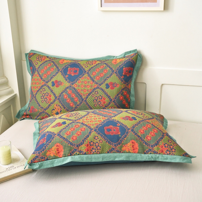 91家纺网 家纺一手货源 找家纺 棠薇家纺 2025新款全棉彩纱枕套燕尾角枕套夹棉双层纱48*74cm枕头套单只装一对装 熊宝贝-绿