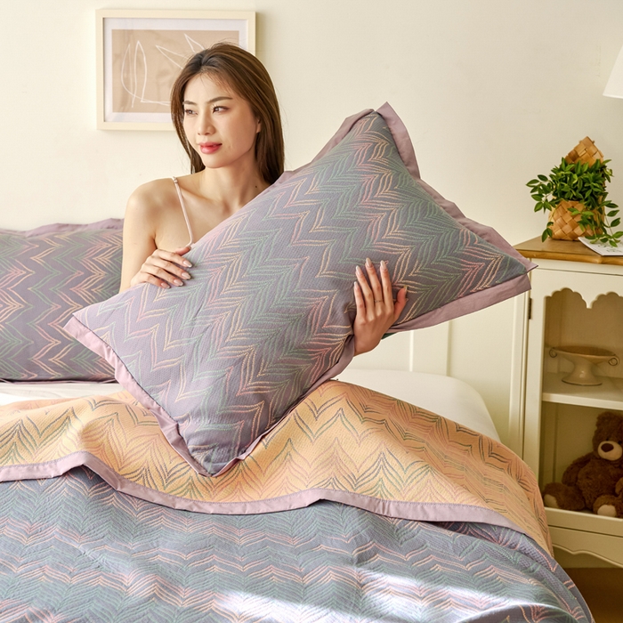 91家纺网 家纺一手货源 找家纺 棠薇家纺 2025新款全棉彩纱枕套燕尾角枕套夹棉双层纱48*74cm枕头套单只装一对装 绚丽-紫