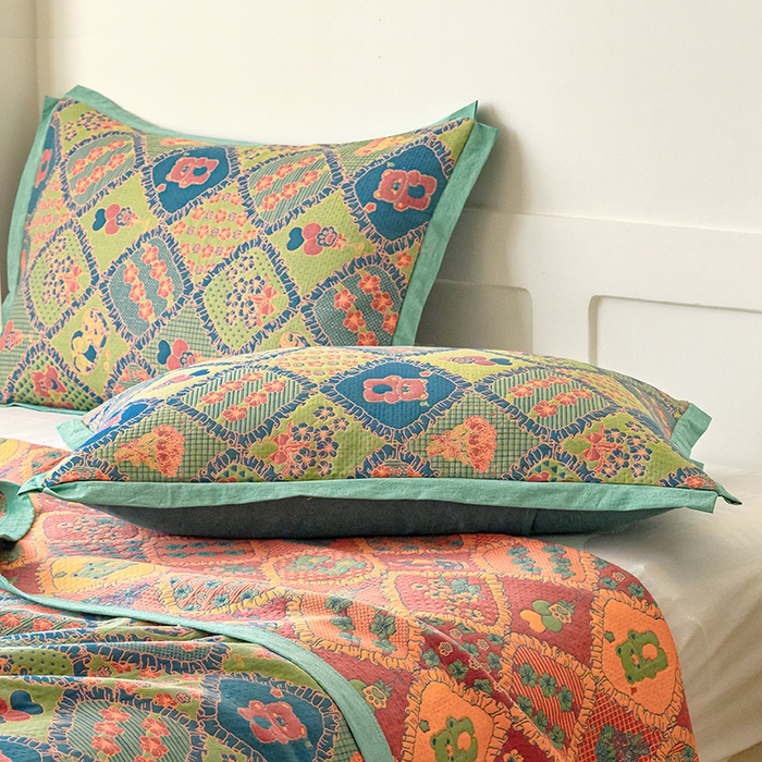 91家纺网 家纺一手货源 找家纺 棠薇家纺 2025新款全棉彩纱枕套燕尾角枕套夹棉双层纱48*74cm枕头套单只装一对装 熊宝贝-绿