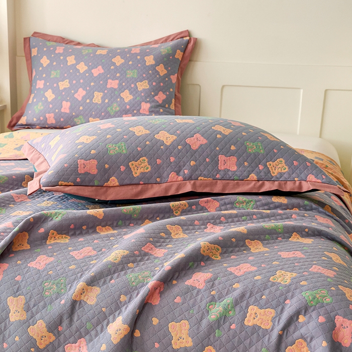 91家纺网 家纺一手货源 找家纺 棠薇家纺 2025新款全棉彩纱枕套燕尾角枕套夹棉双层纱48*74cm枕头套单只装一对装 糖豆熊