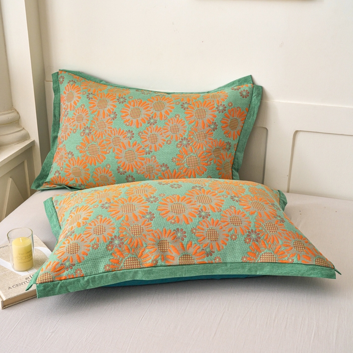 91家纺网 家纺一手货源 找家纺 棠薇家纺 2025新款全棉彩纱枕套燕尾角枕套夹棉双层纱48*74cm枕头套单只装一对装 葵园绿