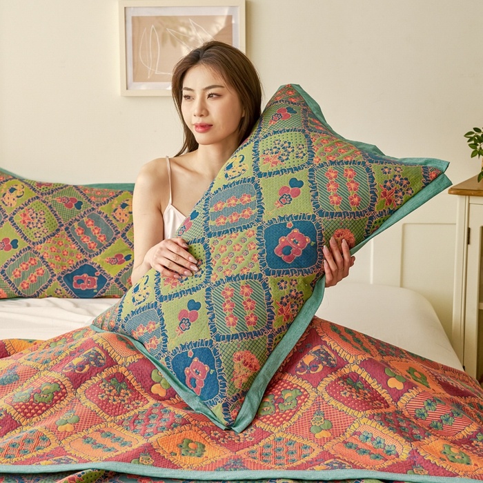 91家纺网 家纺一手货源 找家纺 棠薇家纺 2025新款全棉彩纱枕套燕尾角枕套夹棉双层纱48*74cm枕头套单只装一对装 熊宝贝-绿