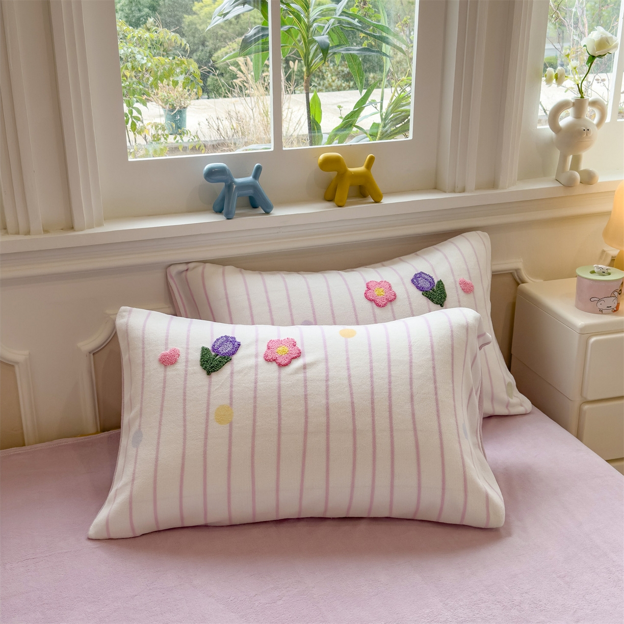 91家纺网 家纺一手货源 找家纺 曲之慕 2025新款A类高克重牛奶绒印花毛巾绣四件套 毛巾绣-小花园