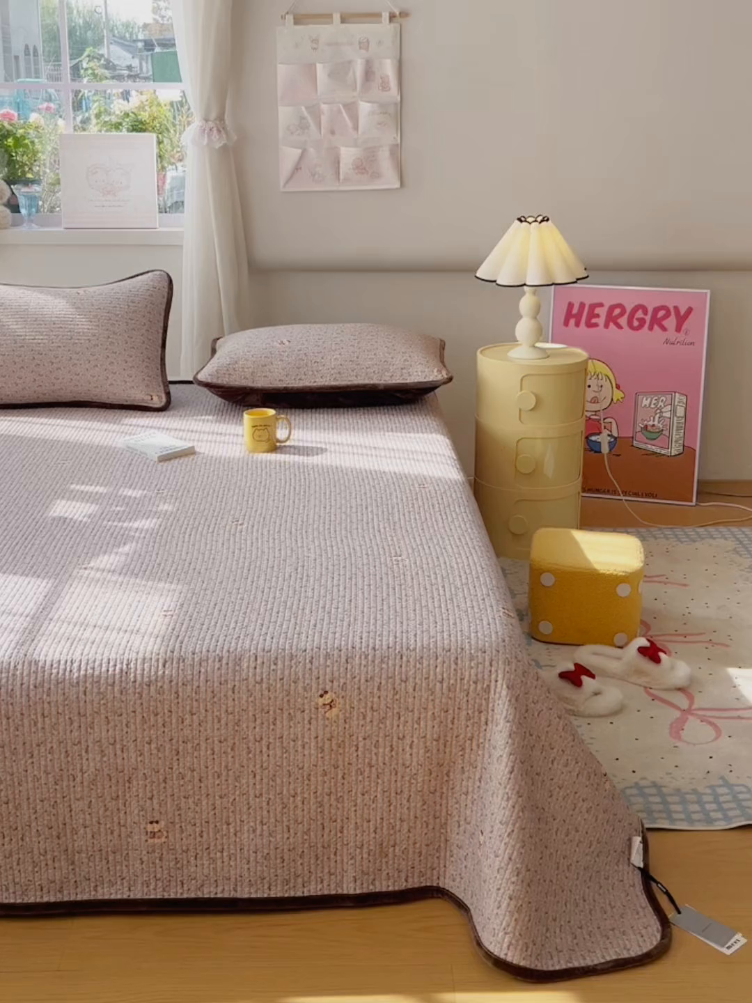 91家纺网 家纺一手货源 找家纺 床盖工厂店 2025新款全棉纯棉纱布加宝宝绒填充棉花床盖三件套 森系犬-灰