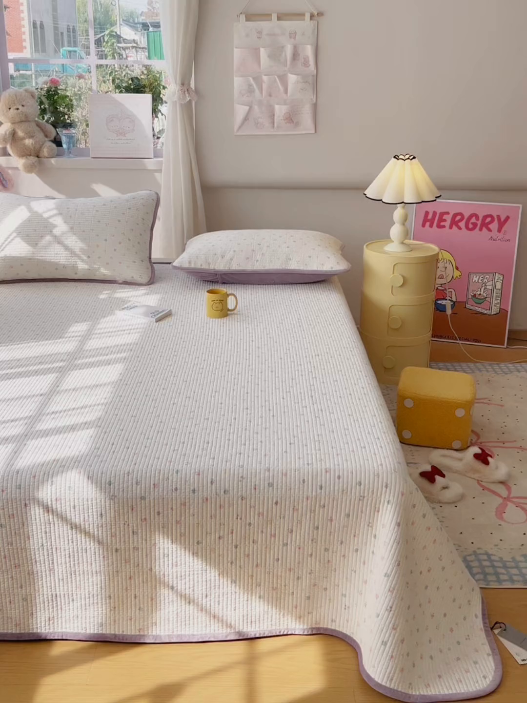 91家纺网 家纺一手货源 找家纺 床盖工厂店 2025新款全棉纯棉纱布加宝宝绒填充棉花床盖三件套 小苍兰