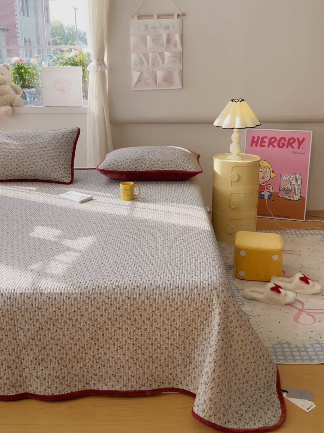 91家纺网 家纺一手货源 找家纺 床盖工厂店 2025新款全棉纯棉纱布加宝宝绒填充棉花床盖三件套 悠野-咖