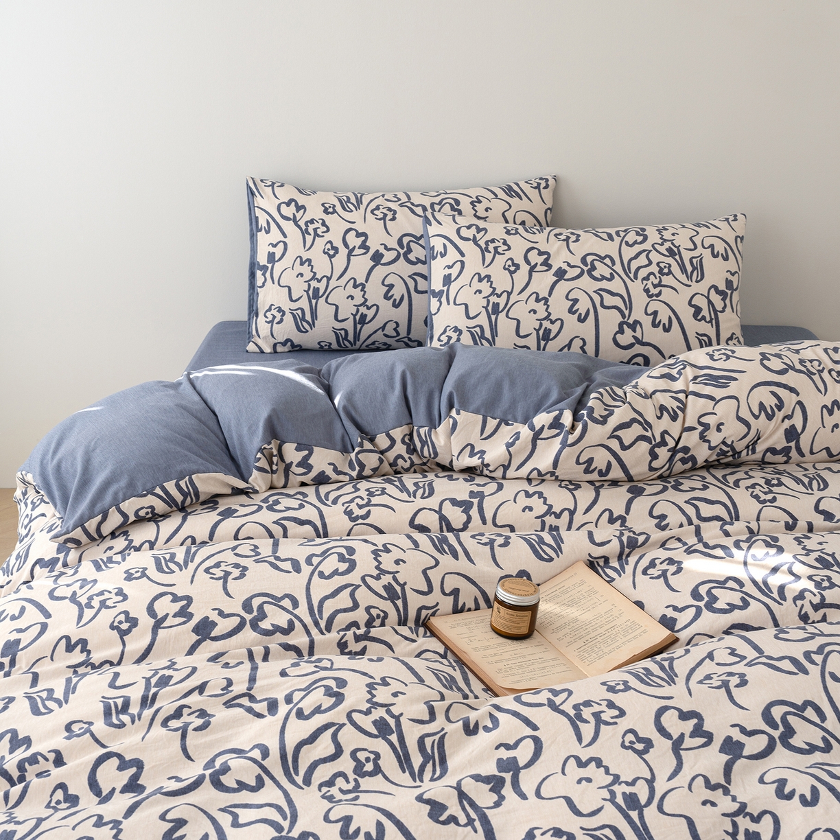 91家纺网 家纺一手货源 找家纺 竹合家纺 2025秋冬新款加厚磨毛色织暖绒系列针织四件套高克重 素描花