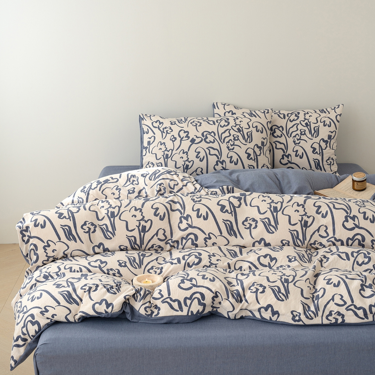 91家纺网 家纺一手货源 找家纺 竹合家纺 2025秋冬新款加厚磨毛色织暖绒系列针织四件套高克重 素描花