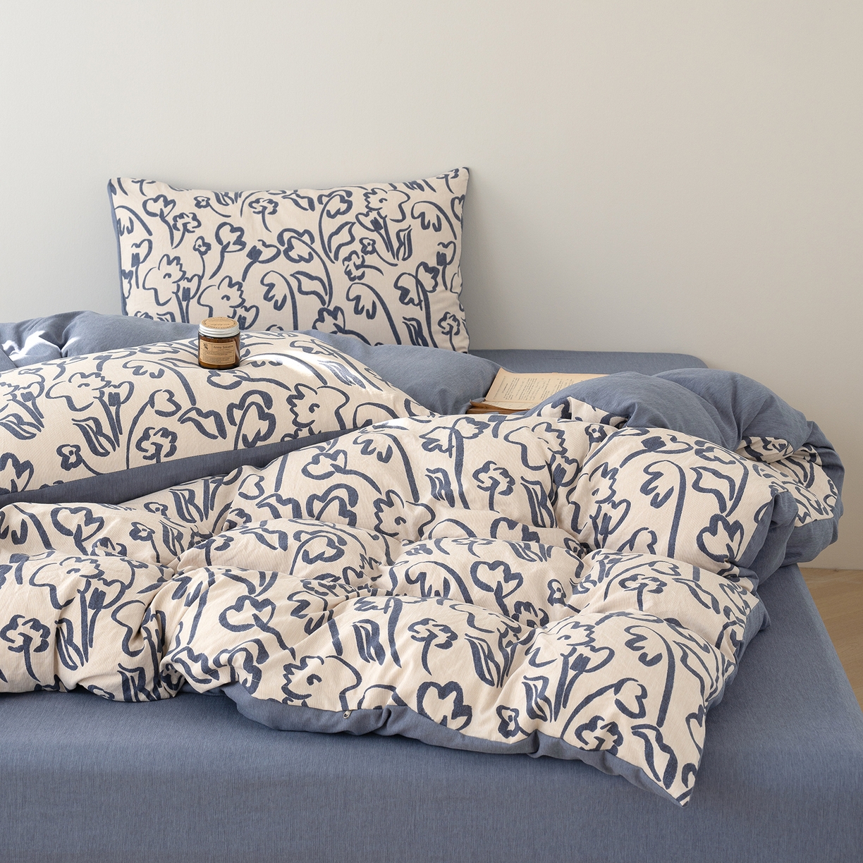 91家纺网 家纺一手货源 找家纺 竹合家纺 2025秋冬新款加厚磨毛色织暖绒系列针织四件套高克重 素描花