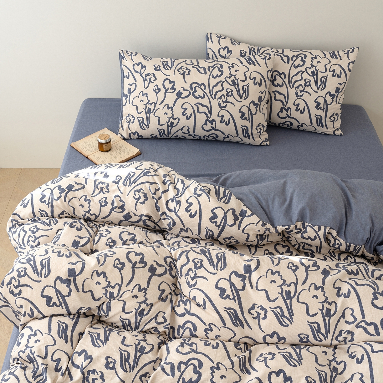 91家纺网 家纺一手货源 找家纺 竹合家纺 2025秋冬新款加厚磨毛色织暖绒系列针织四件套高克重 素描花