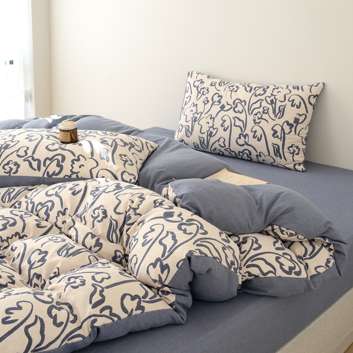 91家纺网 家纺一手货源 找家纺 竹合家纺 2025秋冬新款加厚磨毛色织暖绒系列针织四件套高克重 素描花