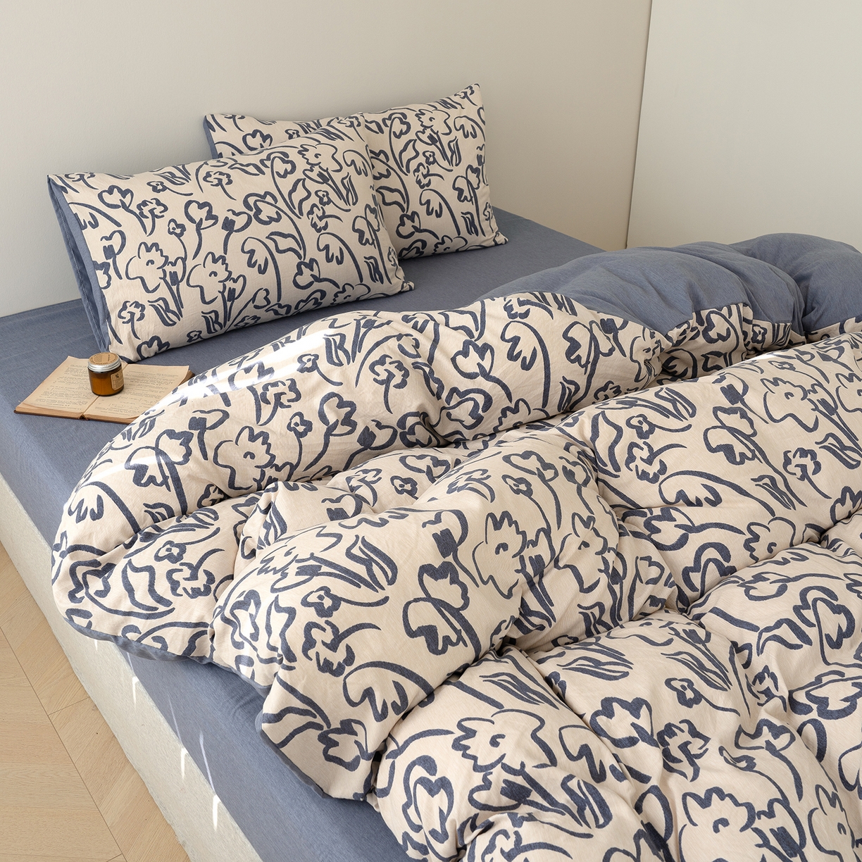 91家纺网 家纺一手货源 找家纺 竹合家纺 2025秋冬新款加厚磨毛色织暖绒系列针织四件套高克重 素描花