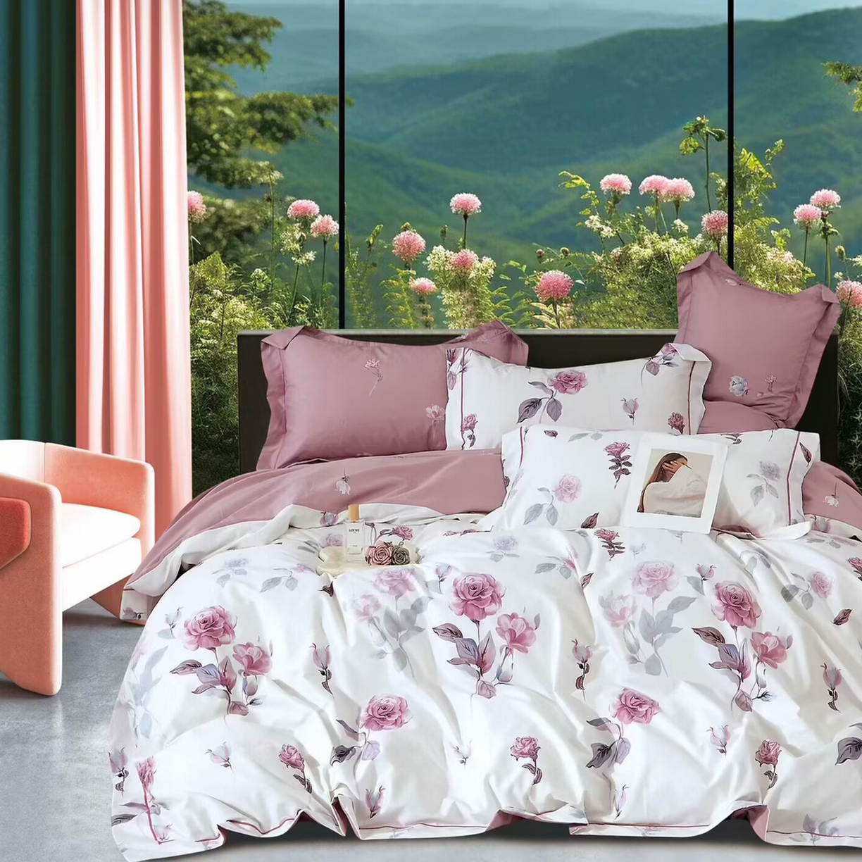 未来家居 JAMES KELLY （铂金凯丽）2025新款40支13376全棉印染铂金长绒棉四件套-系列7 云为裳-粉