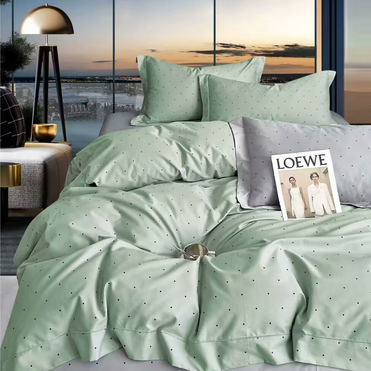 未来家居 JAMES KELLY （铂金凯丽）2025新款40支13376全棉印染铂金长绒棉四件套-系列7 芝芙-绿灰