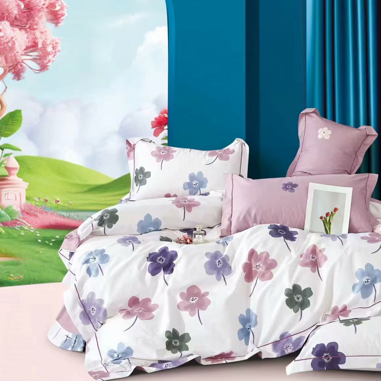 未来家居 JAMES KELLY （铂金凯丽）2025新款40支13376全棉印染铂金长绒棉四件套-系列7 栀夏-B粉