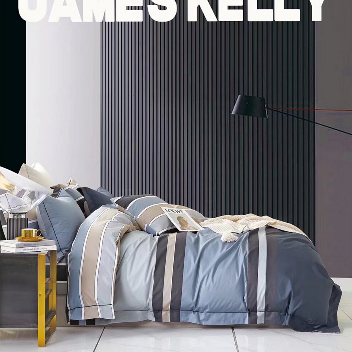 未来家居 JAMES KELLY （铂金凯丽）2025新款40支13376全棉印染铂金长绒棉四件套-系列7 周生如故-兰