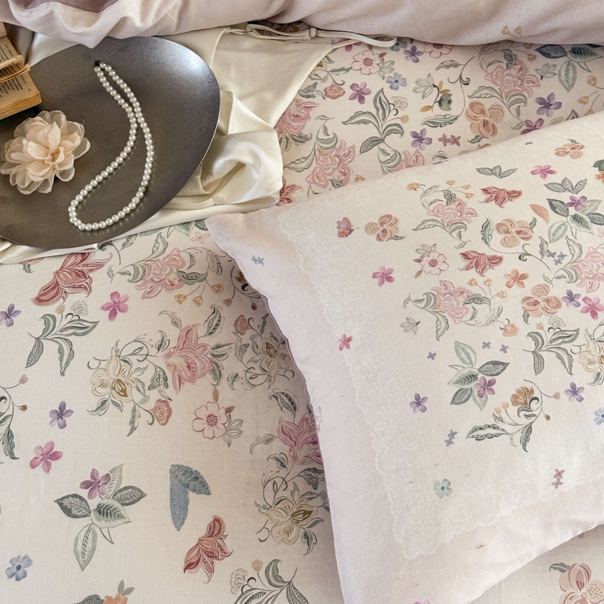 91家纺网 家纺一手货源 找家纺 （总）窝米 2025新款全棉纯棉双层纱大版印花花卉四件套-第一组