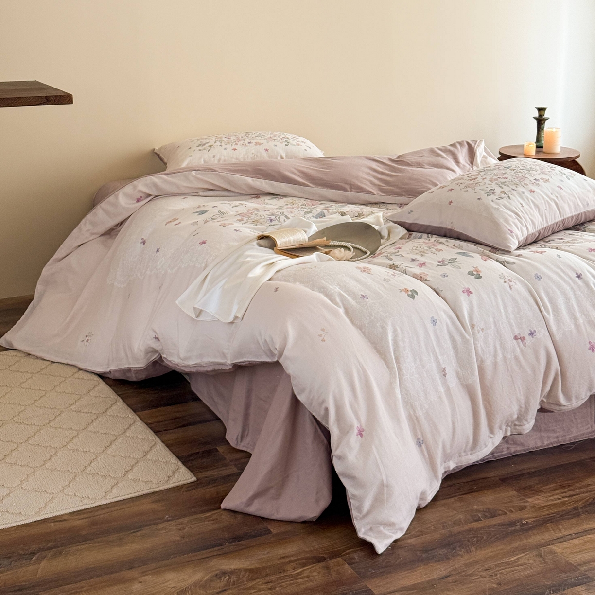 91家纺网 家纺一手货源 找家纺 （总）窝米 2025新款全棉纯棉双层纱大版印花花卉四件套-第一组