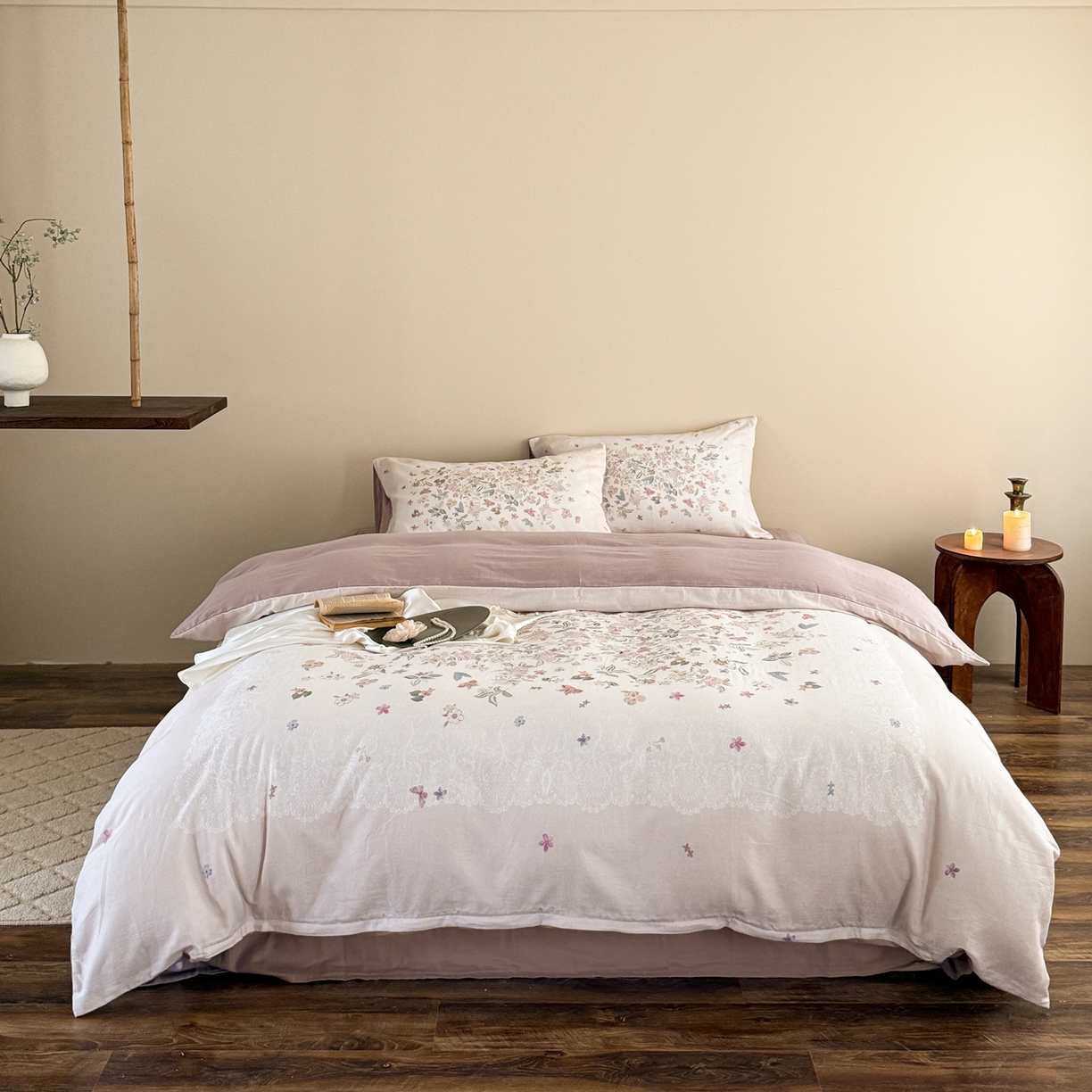 91家纺网 家纺一手货源 找家纺 窝米 2025新款全棉纯棉双层纱大版印花花卉四件套-第一组 赫美