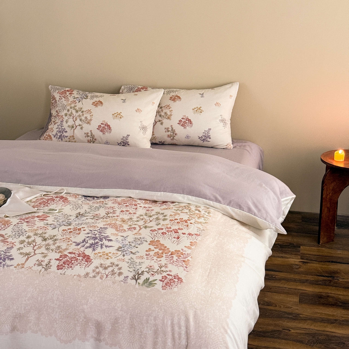 91家纺网 家纺一手货源 找家纺 窝米 2025新款全棉纯棉双层纱大版印花花卉四件套-第一组 弥初