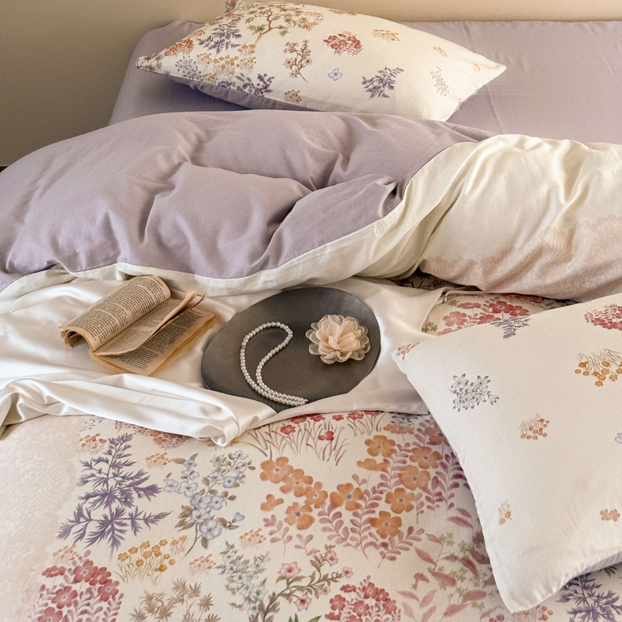 91家纺网 家纺一手货源 找家纺 窝米 2025新款全棉纯棉双层纱大版印花花卉四件套-第一组 弥初