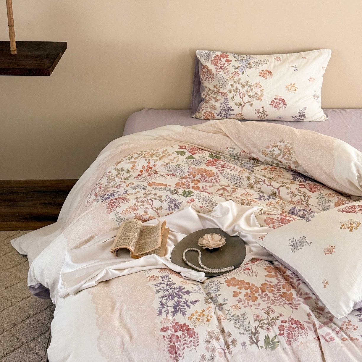 91家纺网 家纺一手货源 找家纺 窝米 2025新款全棉纯棉双层纱大版印花花卉四件套-第一组 弥初