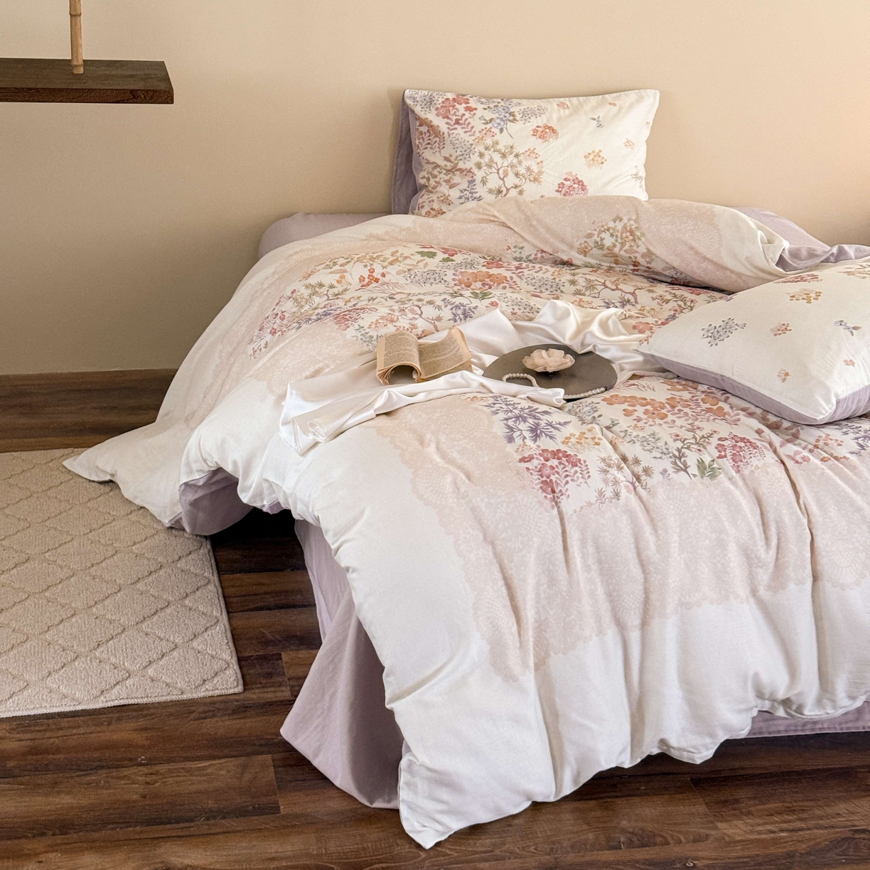 91家纺网 家纺一手货源 找家纺 窝米 2025新款全棉纯棉双层纱大版印花花卉四件套-第一组 弥初