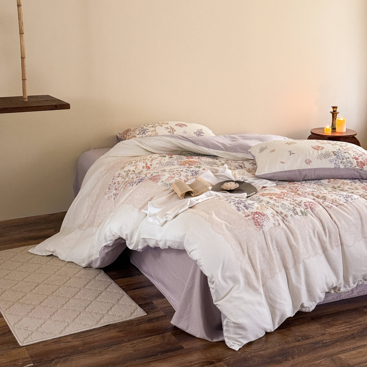 91家纺网 家纺一手货源 找家纺 窝米 2025新款全棉纯棉双层纱大版印花花卉四件套-第一组 弥初