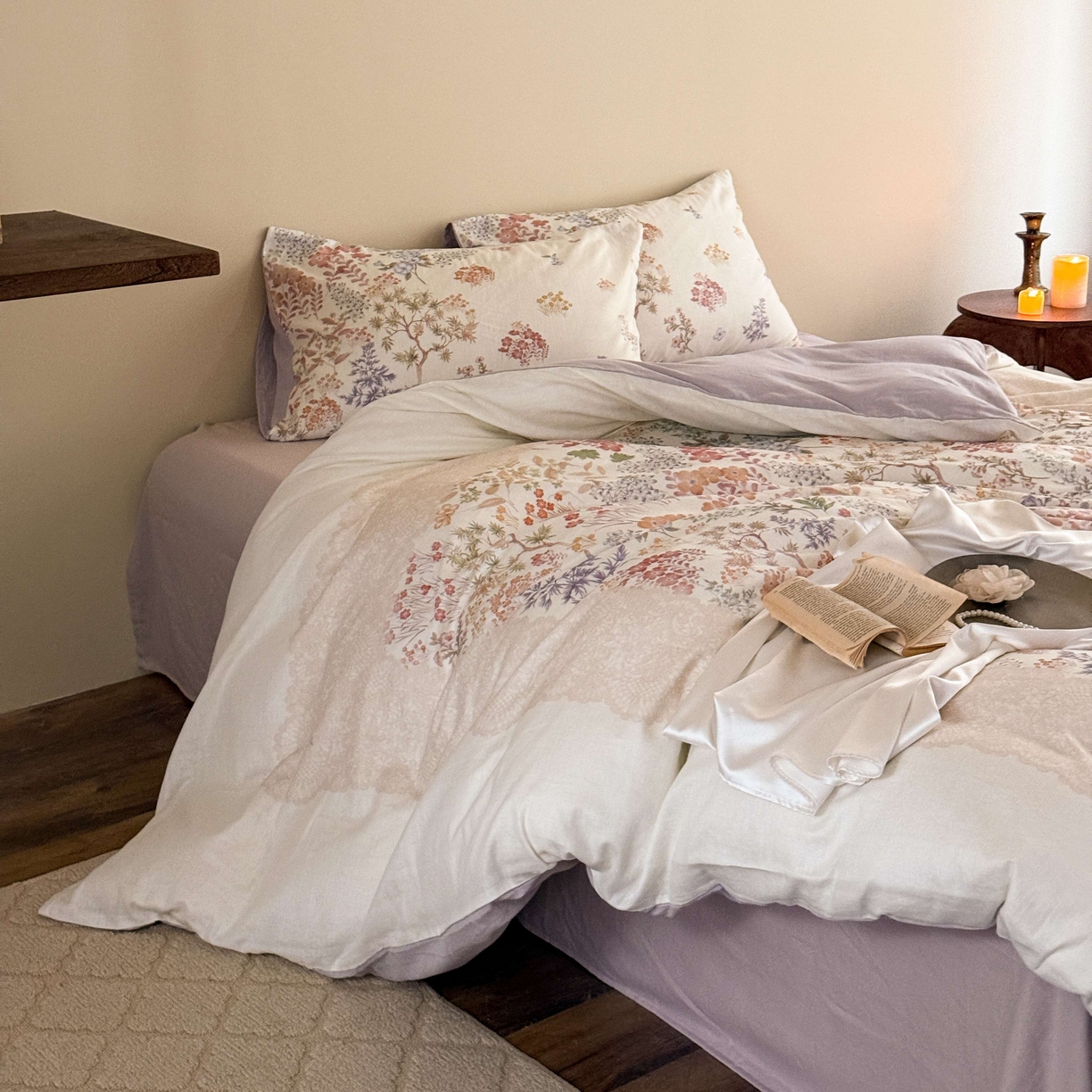 91家纺网 家纺一手货源 找家纺 窝米 2025新款全棉纯棉双层纱大版印花花卉四件套-第一组 弥初