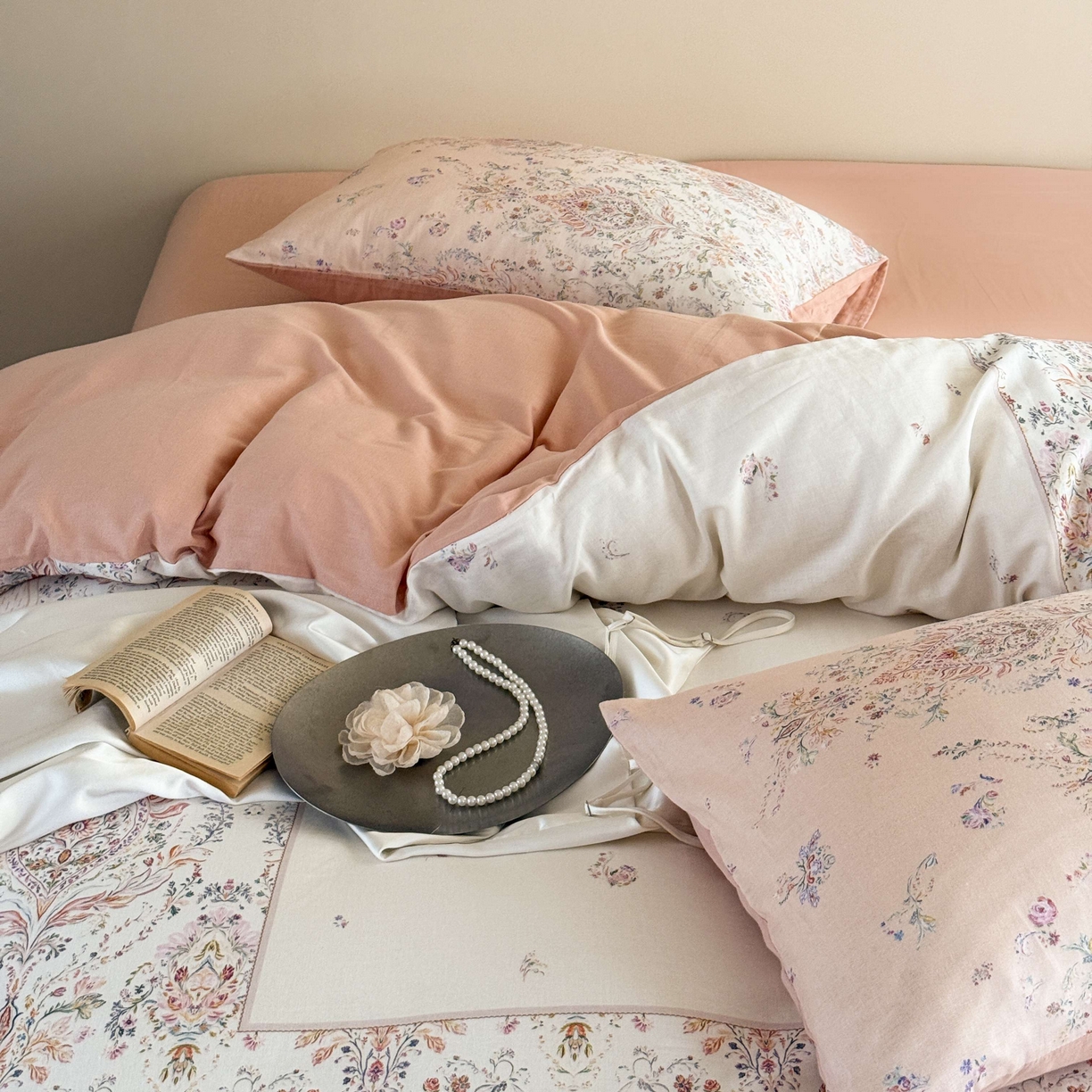 91家纺网 家纺一手货源 找家纺 窝米 2025新款全棉纯棉双层纱大版印花花卉四件套-第一组 瑞优