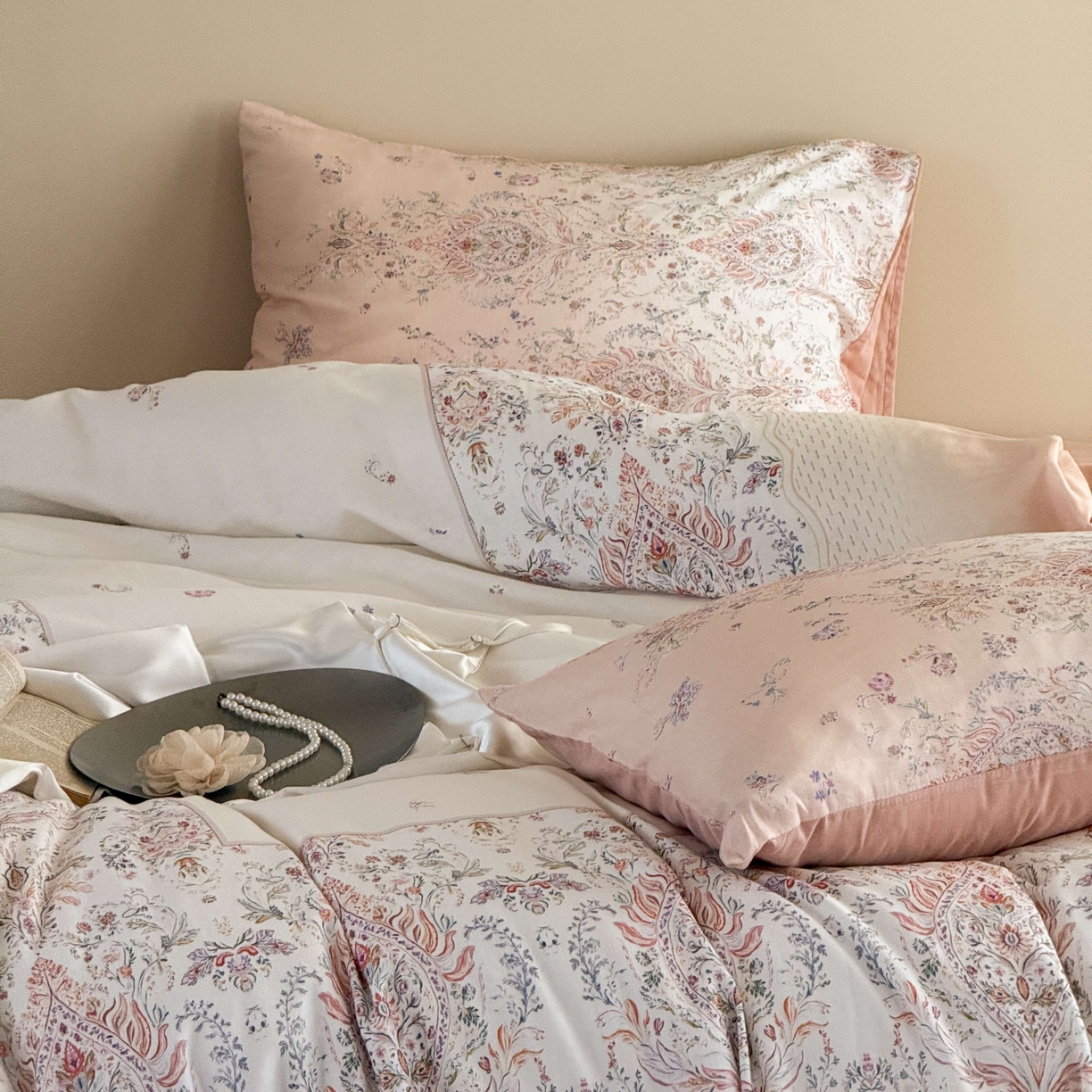 91家纺网 家纺一手货源 找家纺 窝米 2025新款全棉纯棉双层纱大版印花花卉四件套-第一组 瑞优