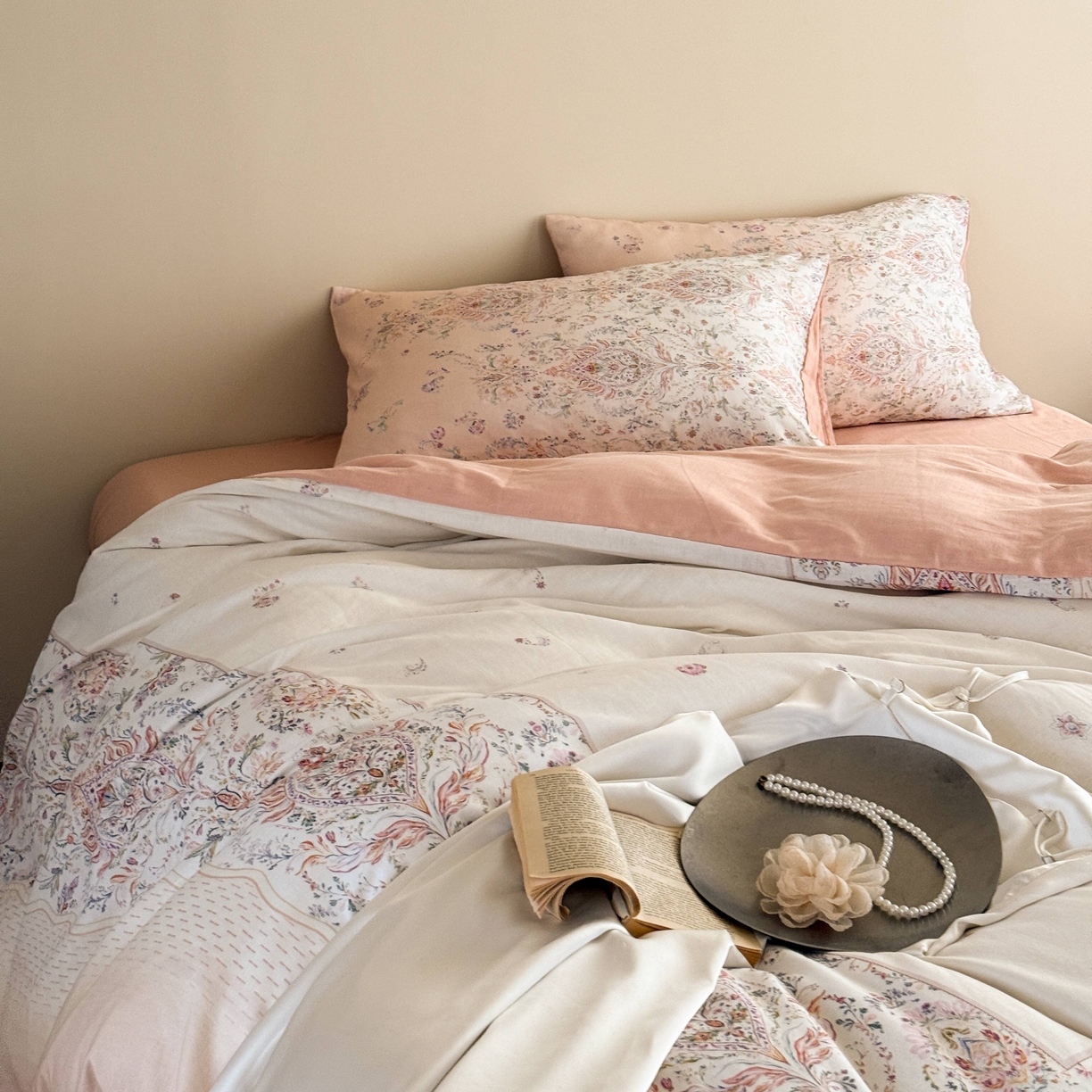 91家纺网 家纺一手货源 找家纺 窝米 2025新款全棉纯棉双层纱大版印花花卉四件套-第一组 瑞优