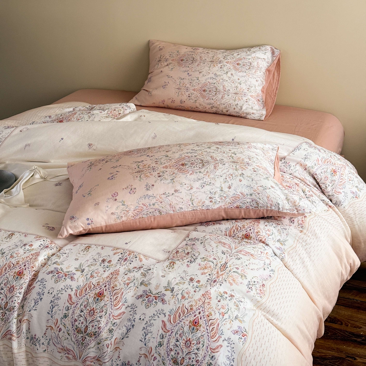 91家纺网 家纺一手货源 找家纺 窝米 2025新款全棉纯棉双层纱大版印花花卉四件套-第一组 瑞优