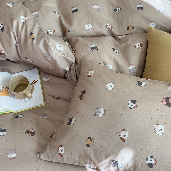 91家纺网 家纺一手货源 找家纺 2025新品全棉A类双层纱卡通风系列四件套 狗狗家族