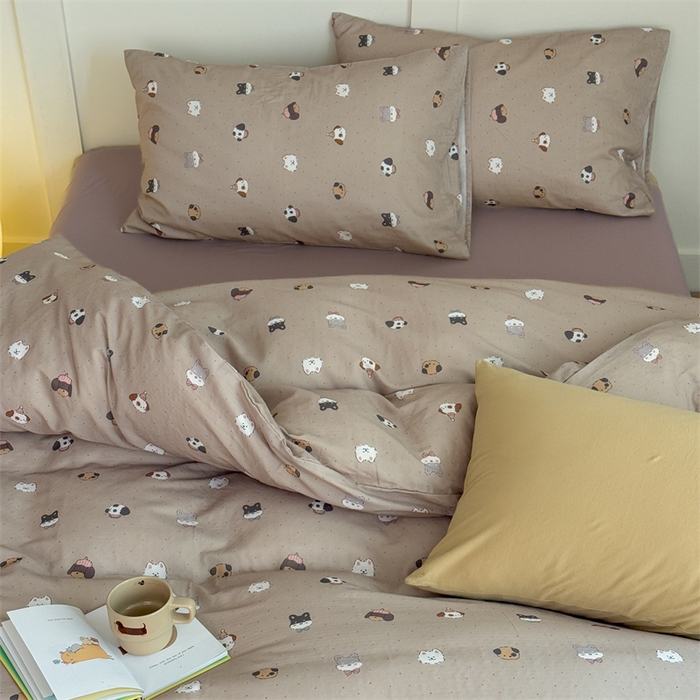 91家纺网 家纺一手货源 找家纺 2025新品全棉A类双层纱卡通风系列四件套 狗狗家族